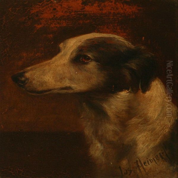 A Dog Oil Painting by Josef Heimerl