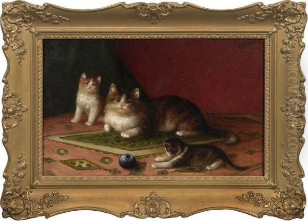 Katzenfamilie Oil Painting by Josef Heimerl