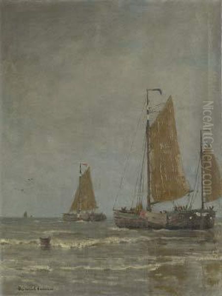 Auslaufende Boote Oil Painting by Heinrich Heimes