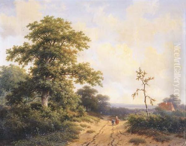 Landscape With Figures On A Sandy Road With A Farmhouse Oil Painting by Christianus Hendric. Hein