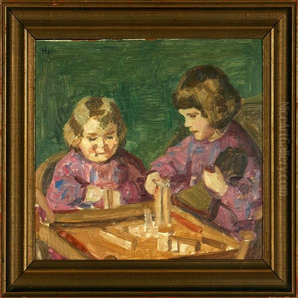 Children Portrait Of Silversmith Georg Jensen's Daughters, Lise And Birgitte Oil Painting by Einar Hein