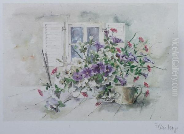 Blumen Vor Dem Fenster Oil Painting by Franz Hein