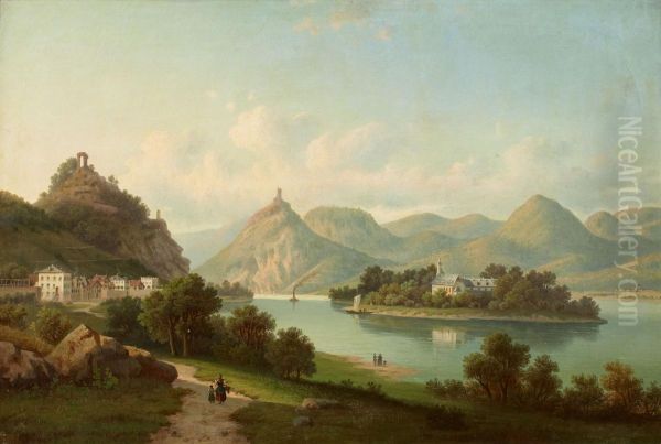 Kloster Nonnenwerth,rolandsbogen Und Drachenfels Oil Painting by Eduard, Hein Jr.