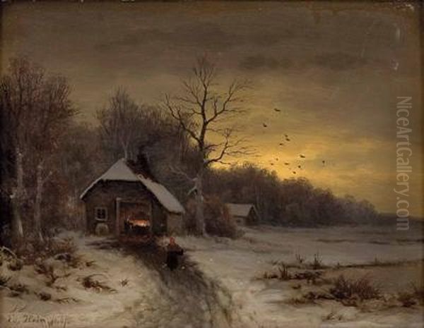 Winterabend Oil Painting by Eduard, Hein Jr.