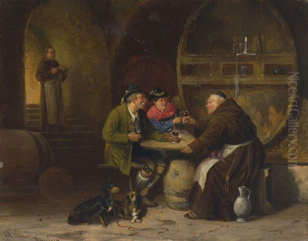 Im Weinkeller - In Der Wirtsstube Oil Painting by Johann Adalbert Heine