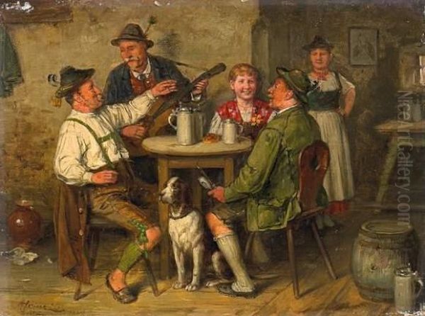 Musicians At The Inn Oil Painting by Johann Adalbert Heine