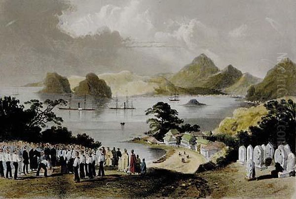 Nine Works Eight From Narrative Of The Expedition Of An American Squadron To The China Seas And Japan Under The Command Of Commodore Mc Perry Together With The Arrival Of The United States War Steamer At Honolulu From Sketch By Daniel Winter Wt Oil Painting by William Heine