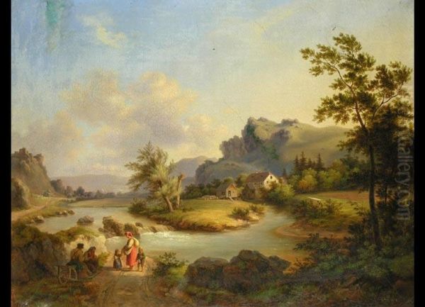 Flusslandschaft Mit Personen Oil Painting by Johann Philipp Heinel