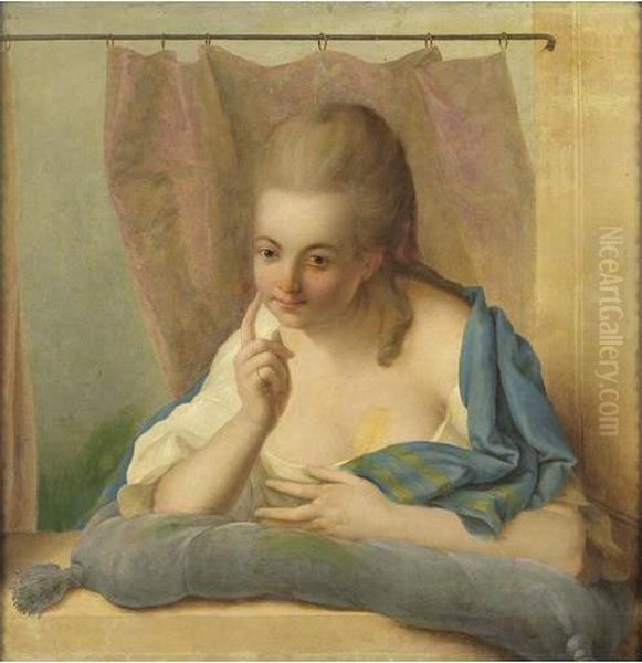 Jeune Femme Accoudee A Une Fenetre Oil Painting by Johann Heinrich