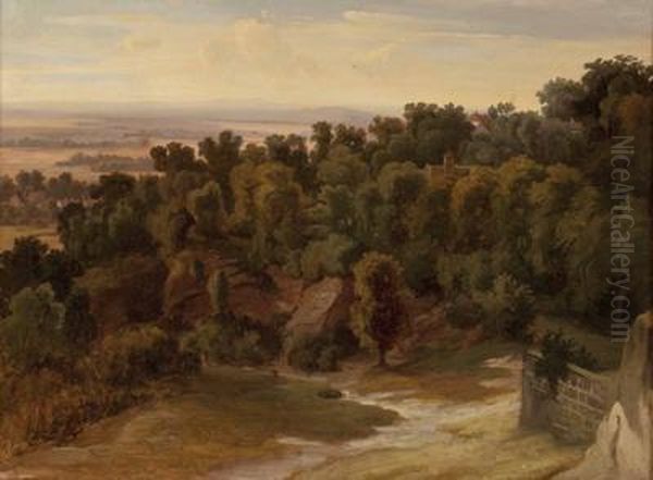 Blick Von Einer Bewaldeten Anhohe Mit Hausern Undbefestigungsmauern Oil Painting by Otto Heinrich