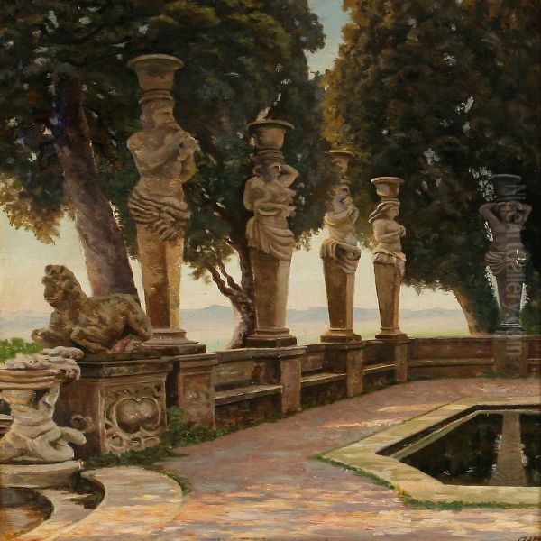 View From Villa Borghese In Rome Oil Painting by Heinrich Hansen