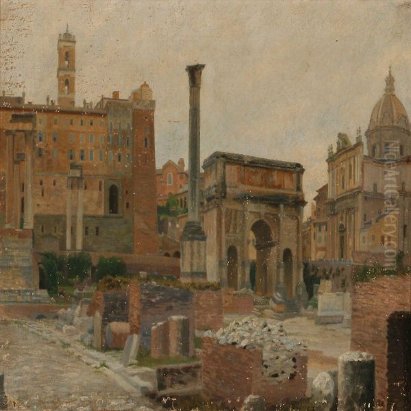 View From Forum Romanum In Rome Oil Painting by Heinrich Hansen