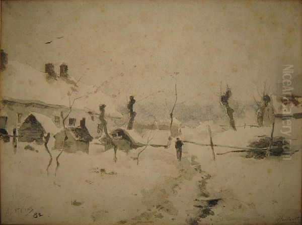 Wandelaar In Besneeuwd Landschap. Oil Painting by Armand Heins