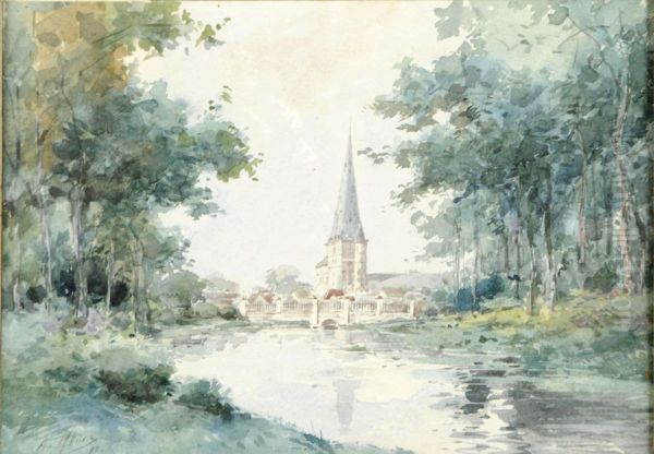 Riviere Avec Village Dans Le Lointain Oil Painting by Armand Heins