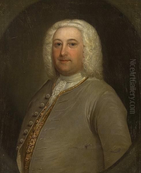 Portrait Of A Gentleman Wearing A Grey Coat And White Wig Oil Painting by Dietrich Heins