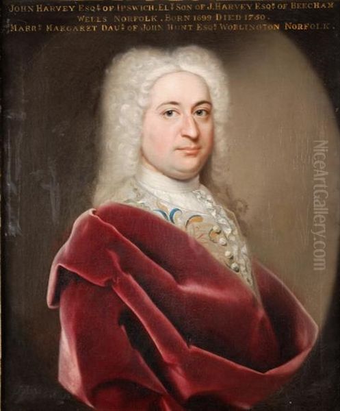 Sr. Portrait Of John Harvey Esq Of Ipswich, In A Feignedoval Oil Painting by John Theodore Sen Heins