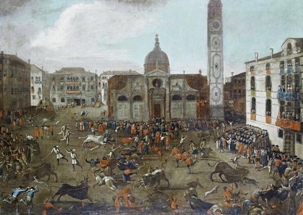 The Carnival Bullfight In Campo Santa Mariaformosa, Venice Oil Painting by Joseph Heinz