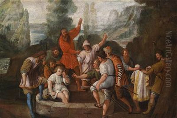 Joseph Thrown Into A Well By Hisbrothers Oil Painting by Johann Heiss