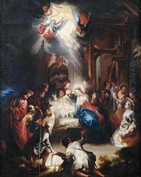 The Adoration Of The Shepherds. Oil Painting by Johann Heiss