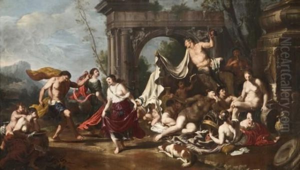 Danse De Satyres Et De Nymphes Et Bacchanale Oil Painting by Johann Heiss