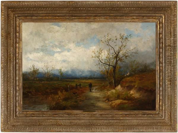 Hunter And Dog Oil Painting by Joseph Antonio Hekking