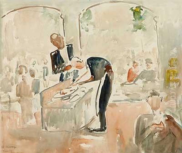 Gartenrestaurant Oil Painting by Alfred Hermann Helberger