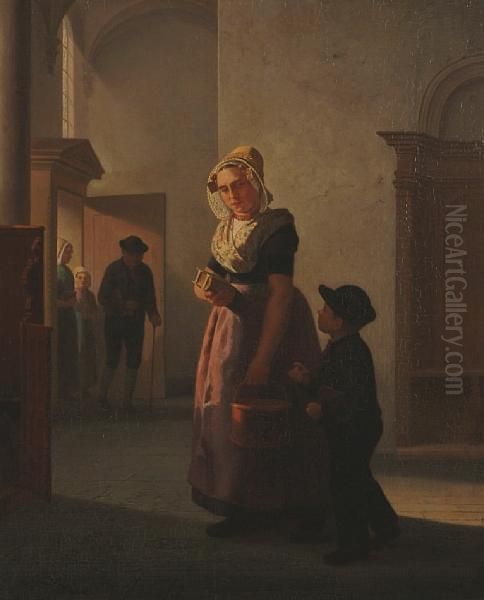 Figures In A Church Interior Oil Painting by Johannes Helder