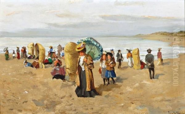 Elegante Figuren Op Het Strand Oil Painting by Fransiscus Willem Helfferich