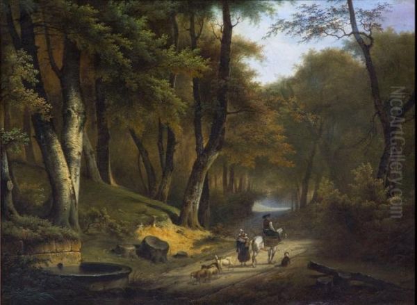 Interior Of A Forest Oil Painting by Pierre Jean Hellemans