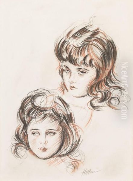 Portrait Of The Artist's Daughters Oil Painting by Paul Cesar Helleu