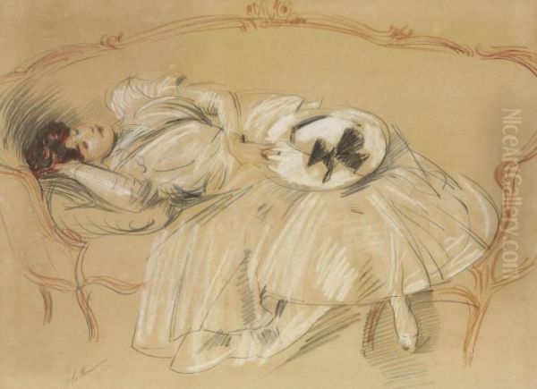 Jeune Femme Au Divan Oil Painting by Paul Cesar Helleu