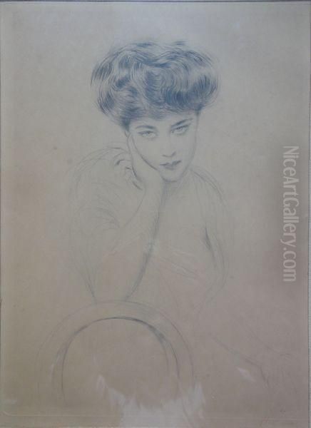 [jeune Femme De Face Au Fauteuil, La Tete Appuyee Sur La Main Droite]. Oil Painting by Paul Cesar Helleu