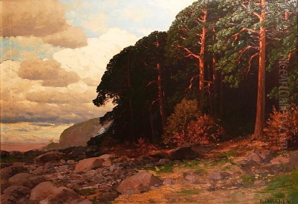 A Coastal Forest Oil Painting by Rudolf Hellgrewe