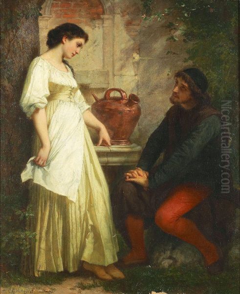 Mote Vid Brunnen Oil Painting by Carl-Gustaf Hellqvist