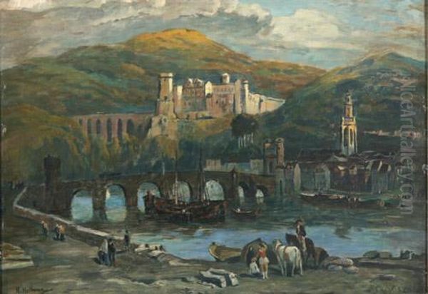 Alt Heidelberg Oil Painting by Rudolf Hellwag