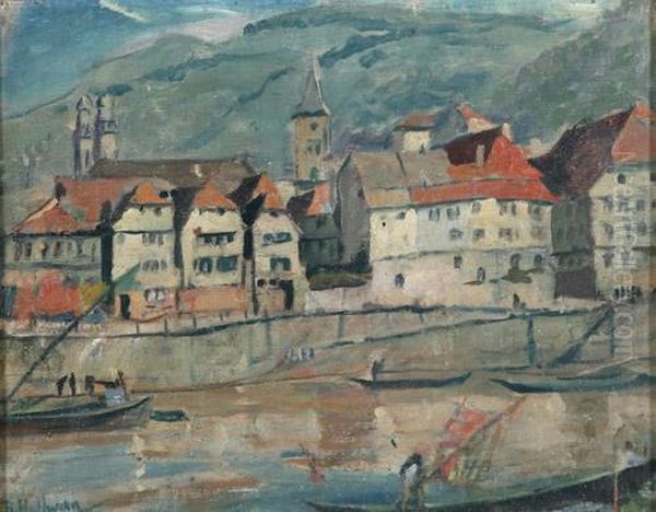 Eberbach Am Neckar Oil Painting by Rudolf Hellwag