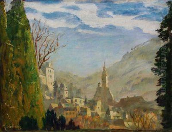 Baden-baden Im Herbst Oil Painting by Rudolf Hellwag