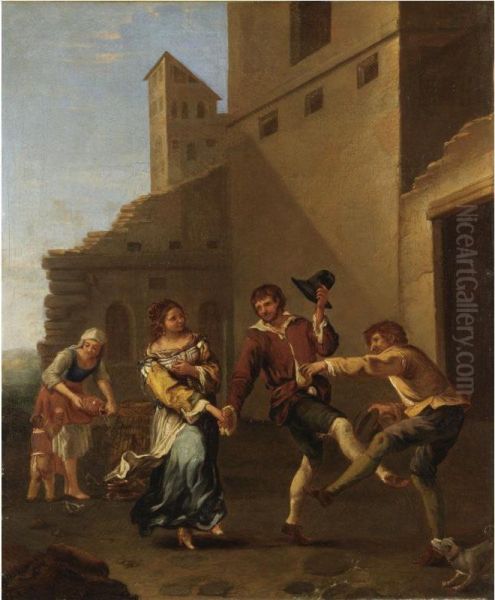 Contadini Che Danzano Oil Painting by Dirk Theodoor Helmbreker