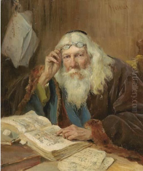 The Scholarly Rabbi Oil Painting by Philipp Helmer