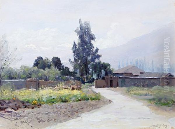 A Dwelling In The Maipo Valley, Chile Oil Painting by Alfredo H. Helsby