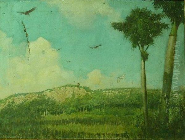 Chilean Landscape With Palm Trees Oil Painting by Alfredo H. Helsby