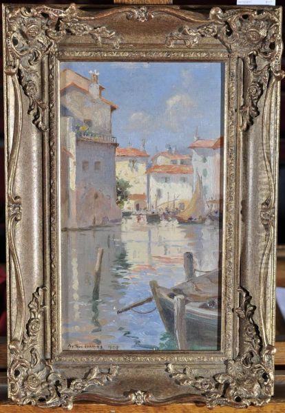 Martiques Harbour, 
South Of France Oil Painting by Arthur Henry Howard Heming