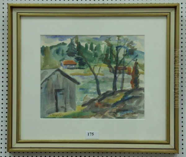 Akvarell 24x30, Sign 1943 Oil Painting by Sven Hempel