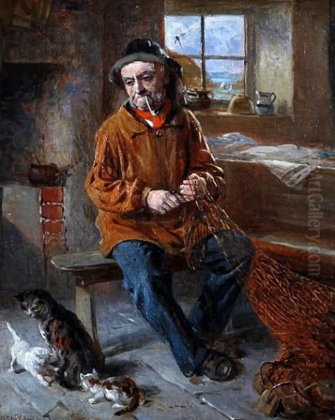 Mending The Nets Oil Painting by William Hemsley