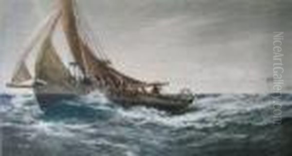 Fishing Boat In Rough Seas Oil Painting by Charles Napier Hemy