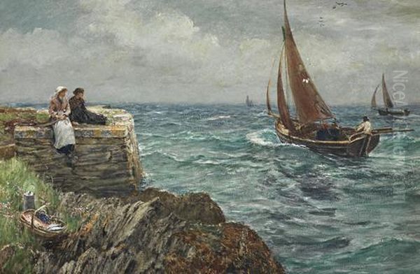 Good Luck To Your Fishing ! Oil Painting by Charles Napier Hemy