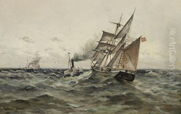 Towing Out Oil Painting by Charles Napier Hemy