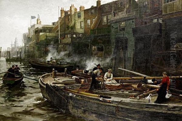 The Riverside, Limehouse Oil Painting by Charles Napier Hemy