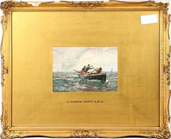 Figures In A Rowing Boat At Sea Oil Painting by Charles Napier Hemy