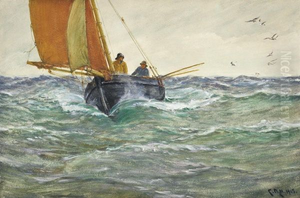 A Mackerel Boat - The Run Home Oil Painting by Charles Napier Hemy